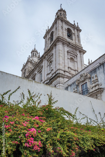 Facade of church of Monastery of Sao Vicente de Fora in Lisbon, Portugal