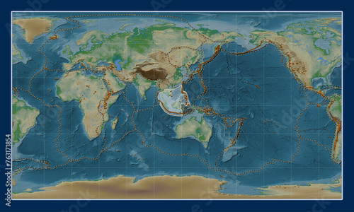 Sunda tectonic plate. Physical. Patterson Cylindrical. Volcanoes and boundaries