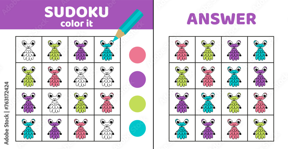 Alien in sudoku. Coloring sudoku with alien. Cartoon Alien in sudoku. Coloring sudoku with alien. Cartoon