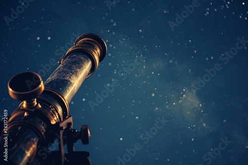 Detailed closeup of a telescope pointed at the night sky, showcasing astronomical exploration and wonder