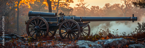  Civil War Cannon,
An old cannon of the 19th century stands in a field photo