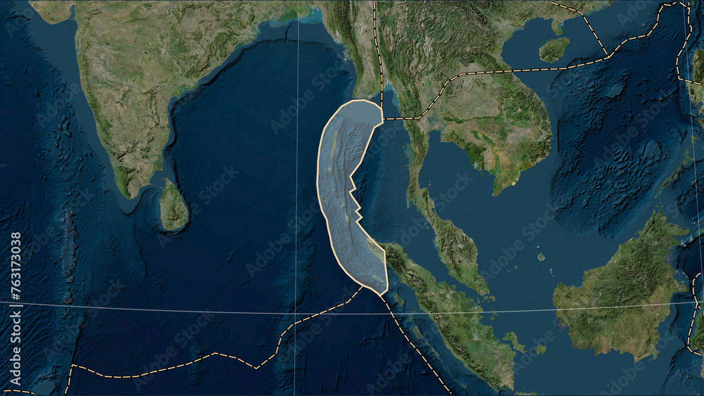 Burma plate - boundaries. Satellite map