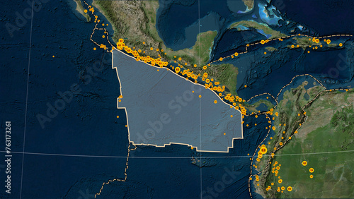 Earthquakes around the Cocos plate. Satellite map