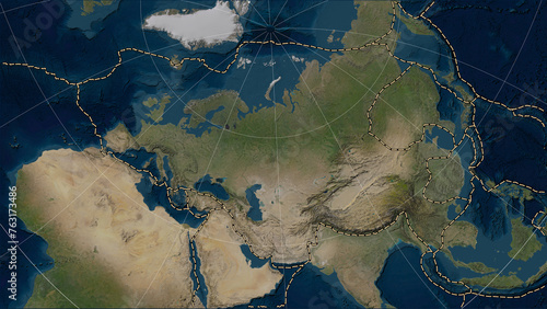 Eurasian plate - boundaries. Satellite map