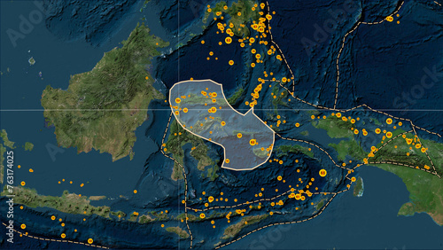 Near Molucca Sea plate. Boundaries. Satellite map photo