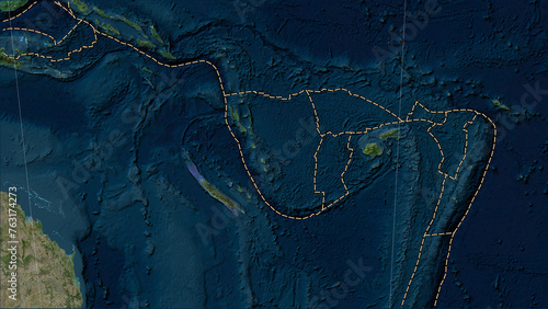 New Hebrides plate - boundaries. Satellite map