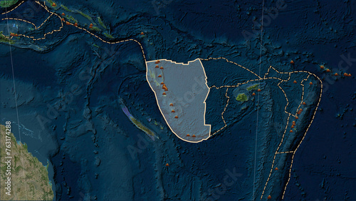 Earthquakes around the New Hebrides plate. Satellite map