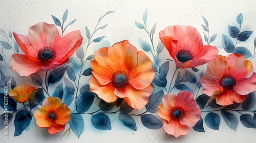poppy flowers watercolor painting background
