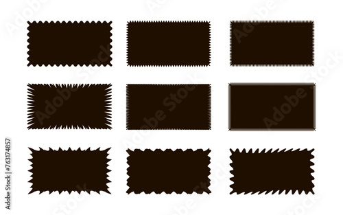 Zig zag wavy edge rectangle shapes icon set. Abstract black elements with jagged edges. Vector illustration of silhouette blank for card, poster, flyer, sicker, template
