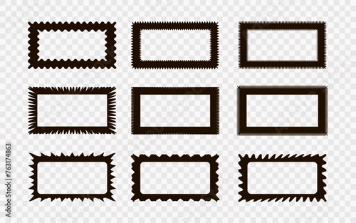 Zig zag wavy edge rectangle frames icon set. Abstract black borders with jagged edges. Vector illustration of silhouette blank for card, poster, flyer, sicker, template, badge