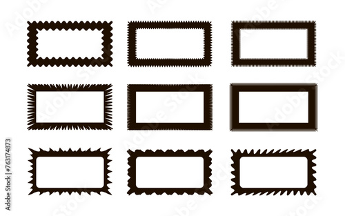 Zig zag wavy edge rectangle frames icon set. Abstract black borders with jagged edges. Vector illustration of silhouette blank for card, poster, flyer, sicker, template, badge