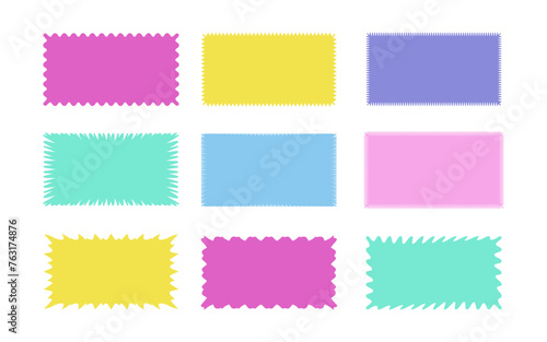 Zig zag wavy edge rectangle shapes icon set. Abstract colorful elements with jagged edges. Vector illustration of silhouette blank for card, poster, flyer, sicker, template