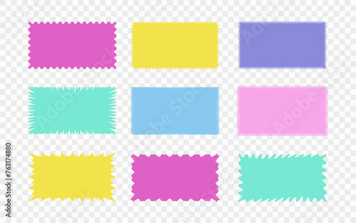 Zig zag wavy edge rectangle shapes icon set. Abstract colorful elements with jagged edges. Vector illustration of silhouette blank for card, poster, flyer, sicker, template