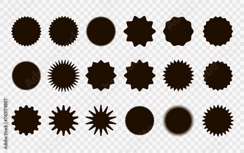 Zig zag wavy edge starbust circle shapes icon set. Abstract elements with jagged edges. Vector illustration of silhouette blank for sicker, label, tag, badge, stamp