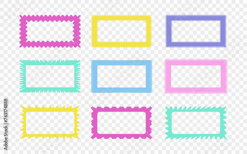 Zig zag wavy edge rectangle frames icon set. Abstract colorful borders with jagged edges. Vector illustration of silhouette blank for card, poster, flyer, sicker, template, badge