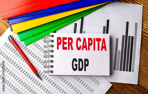 PER CAPITA GDP text on notebook with folder on chart photo