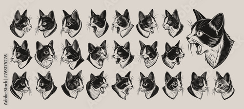 Side view of meowing snowshoe cat head tshirt design collection