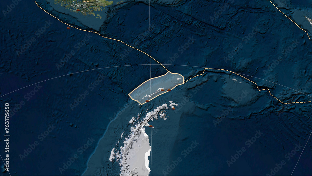 Earthquakes around the Shetland plate. Satellite map