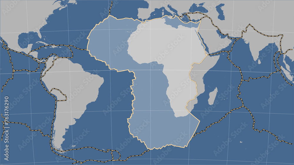 Fototapeta premium African plate - boundaries. Contour map