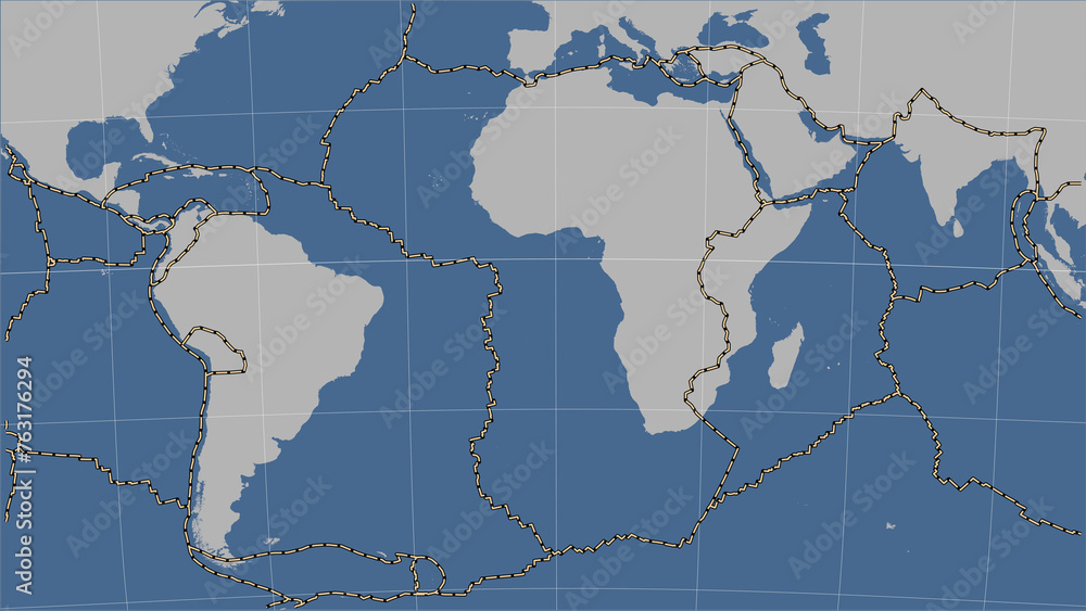 Near African plate. Boundaries. Contour map