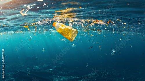 a quiet issue underwater plastics float in the blue sea