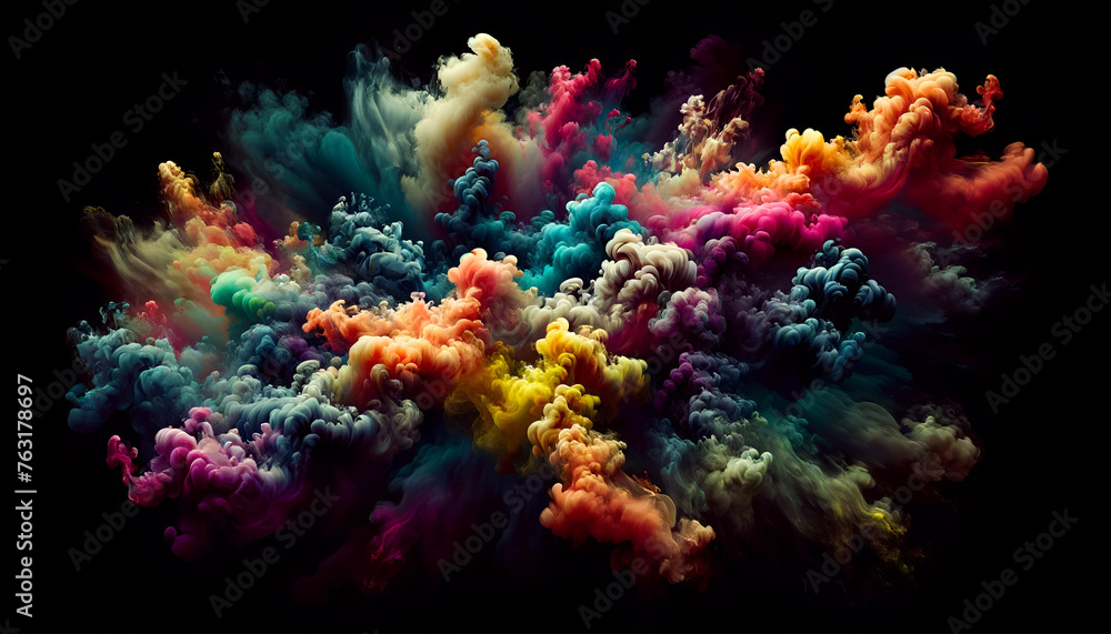 Fumo colorato arcobaleno su sfondo nero e buio Fumo colorato arcobaleno su sfondo nero e buio