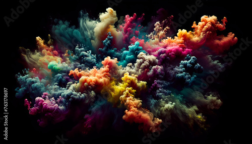 Fumo colorato arcobaleno su sfondo nero e buio © Aurora Cosmo