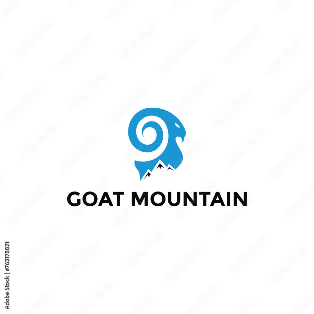 blue goat mountain logo design template
