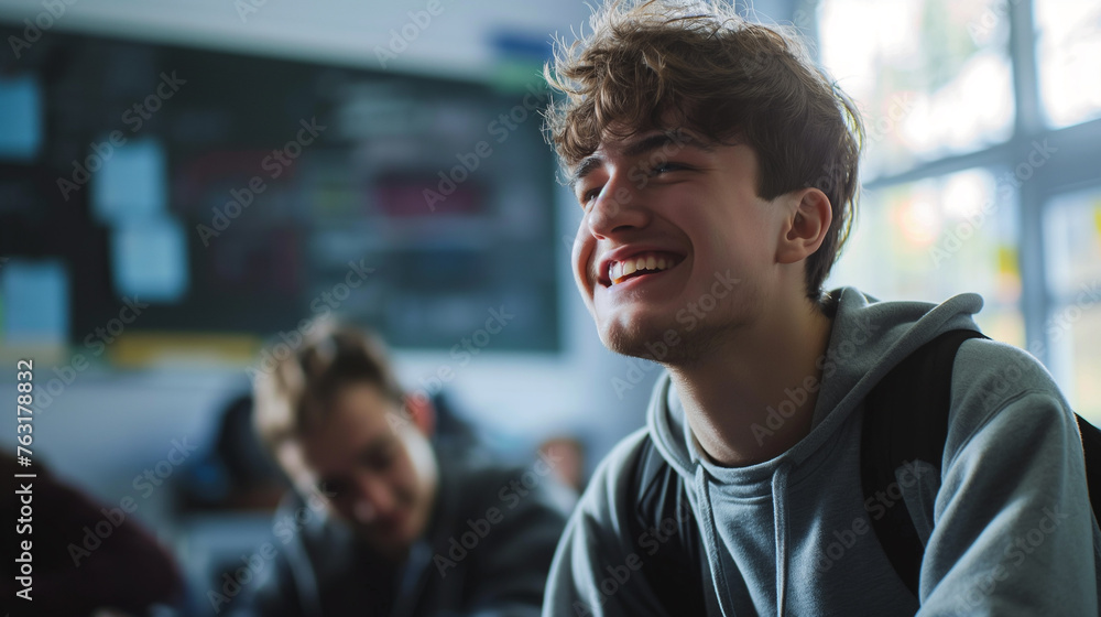 Happy student in the classroom. Happy student in the classroom.