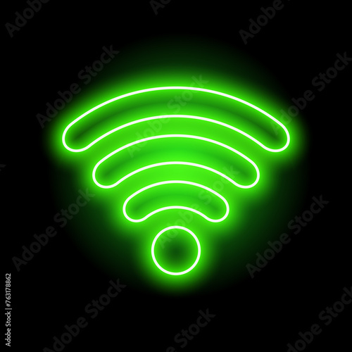 Wi-Fi light effect, Green glowing signal wifi sensor waves internet wireless connection. Wireless wi fi technology digital radar or sonar with glowing light effect. Vector
