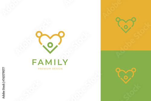 Love family logo icon design minimalist style with heart graphic element symbol for parenting, family care, friendship vector logo