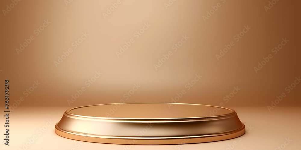Abstract Beige Background With Empty Podium - A Gold Round Platform With A White Border Abstract Beige Background With Empty Podium - A Gold Round Platform With A White Border
