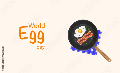 Happy World Egg Day concept with pan and egg