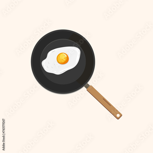Fried egg in a frying pan, vector illustration.