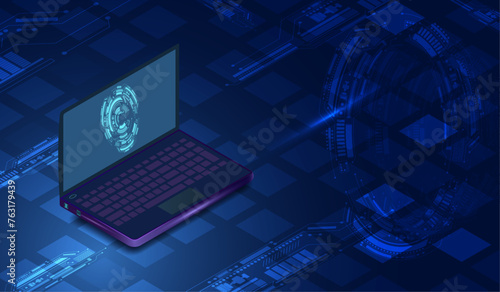 Investment in laptop on system background.Futuristic concept.vector and illsutration