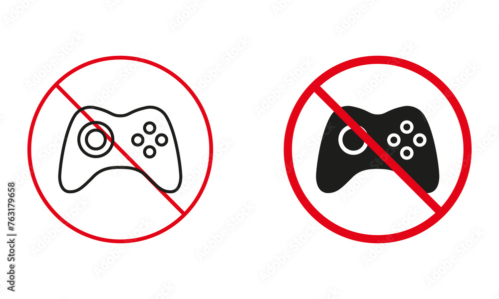 Game Pad Console Line and Silhouette Icons. Gamepad Control Not Allowed, Ban Joystick Warning Sign Set. Video Game Forbidden Zone Symbol. Isolated Vector Illustration Game Pad Console Line and Silhouette Icons. Gamepad Control Not Allowed, Ban Joystick Warning Sign Set. Video Game Forbidden Zone Symbol. Isolated Vector Illustration