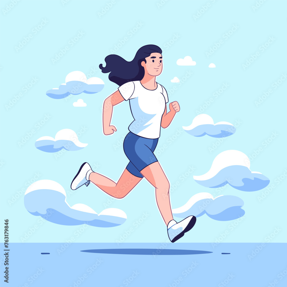 Female runner hand-drawn illustration. Female runner. Vector doodle style cartoon illustration