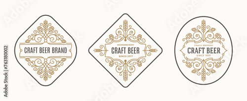 Set of beer labels and logo. Craft beer and microbrewery flourishes emblems. Vector illustration.
