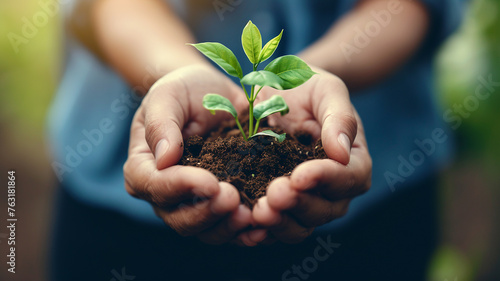 Hands growing a young plant