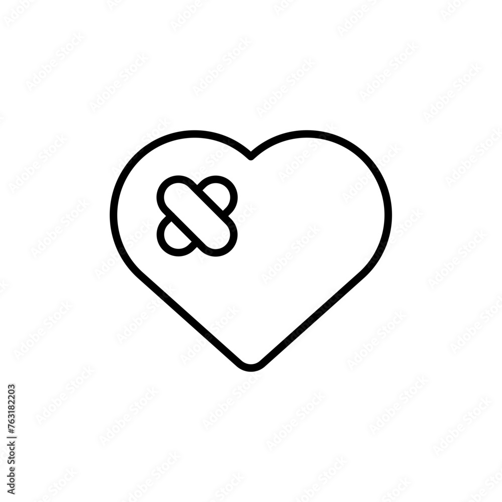 Heart bandage outline icons, minimalist vector illustration ,simple transparent graphic element .Isolated on white background