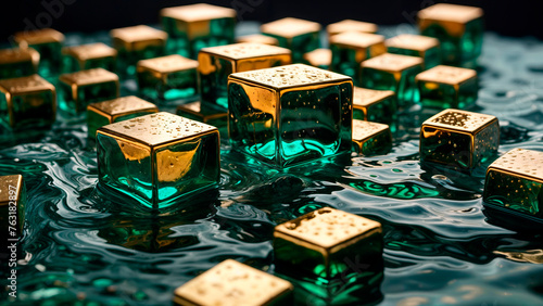 Fototapeta Naklejka Na Ścianę i Meble -  Abstract liquid background with green shapes