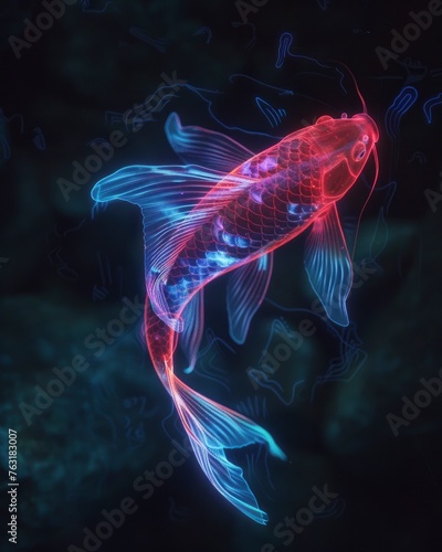 Translucent Beauty. Red and Blue Fish in Aquatic Harmony.