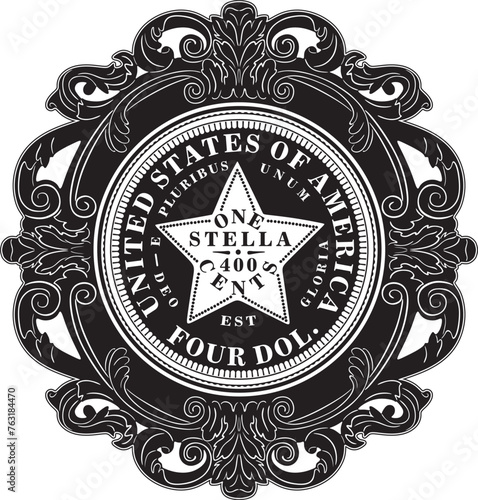  Stella four dollar gold coin vector design silhouette handmade, one stella 400 cents