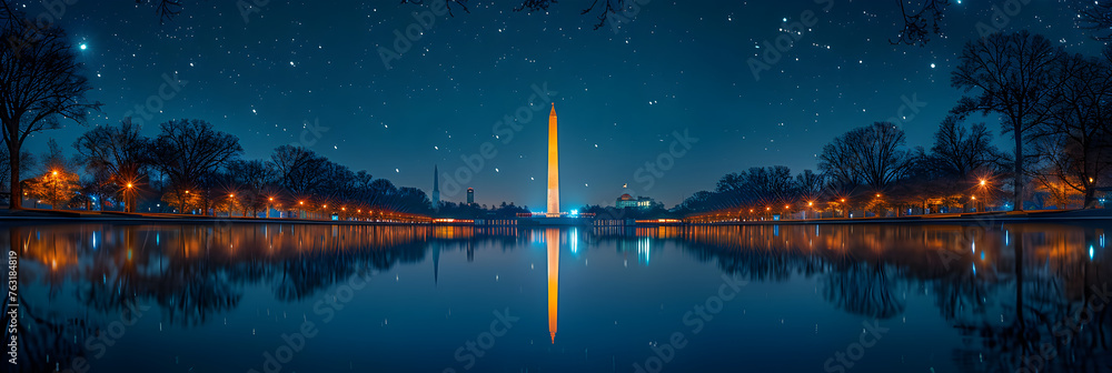 The Washington Monument Lit Up at Night as Seen,
The Washington Monument from the Declaration of Independence Memorial