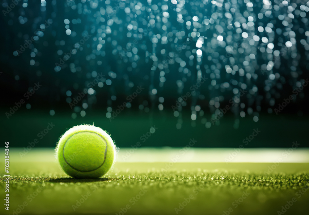 Soft focus of tennis ball on tennis grass court. Generative AI