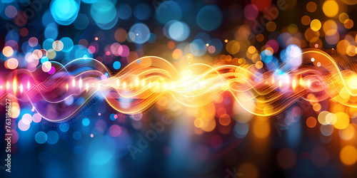 Abstract Neon Background With Glowing Wavy Lines And Colorful Bokeh Lights - A Colorful Lights And Circles