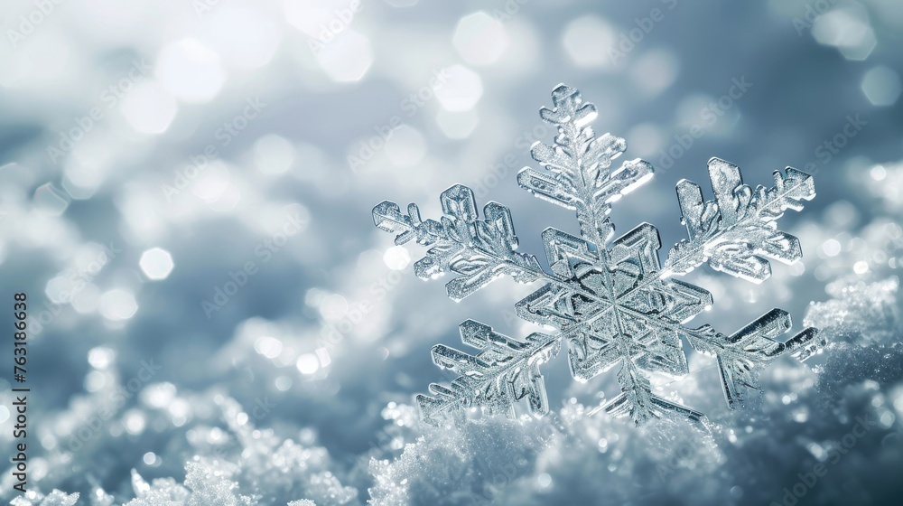 A snowflake falling against a background of pure white AI generated illustration A snowflake falling against a background of pure white AI generated illustration