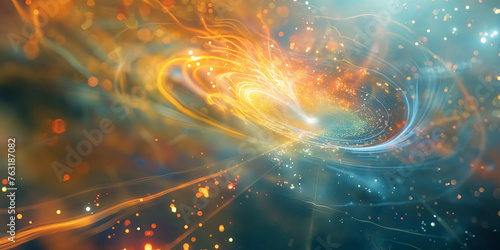 Abstract Digital Art Illustrating Cosmic Phenomenon With Glowing Particles And Swirls, banner with copy space
