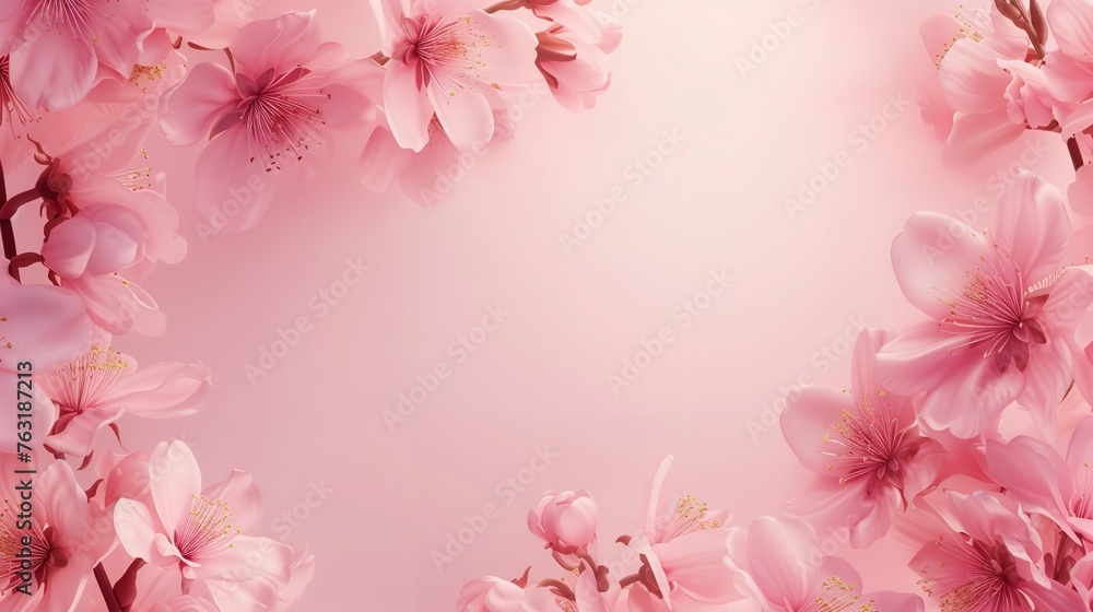 Spring flower abstract pastel pink banner with delicate floral elements