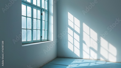 A white room with a single window tinted with subtle shades of blue AI generated illustration